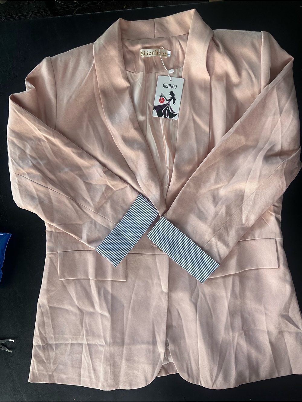 Blush Pink Women's Tailored Blazer with Striped Cuff Detail